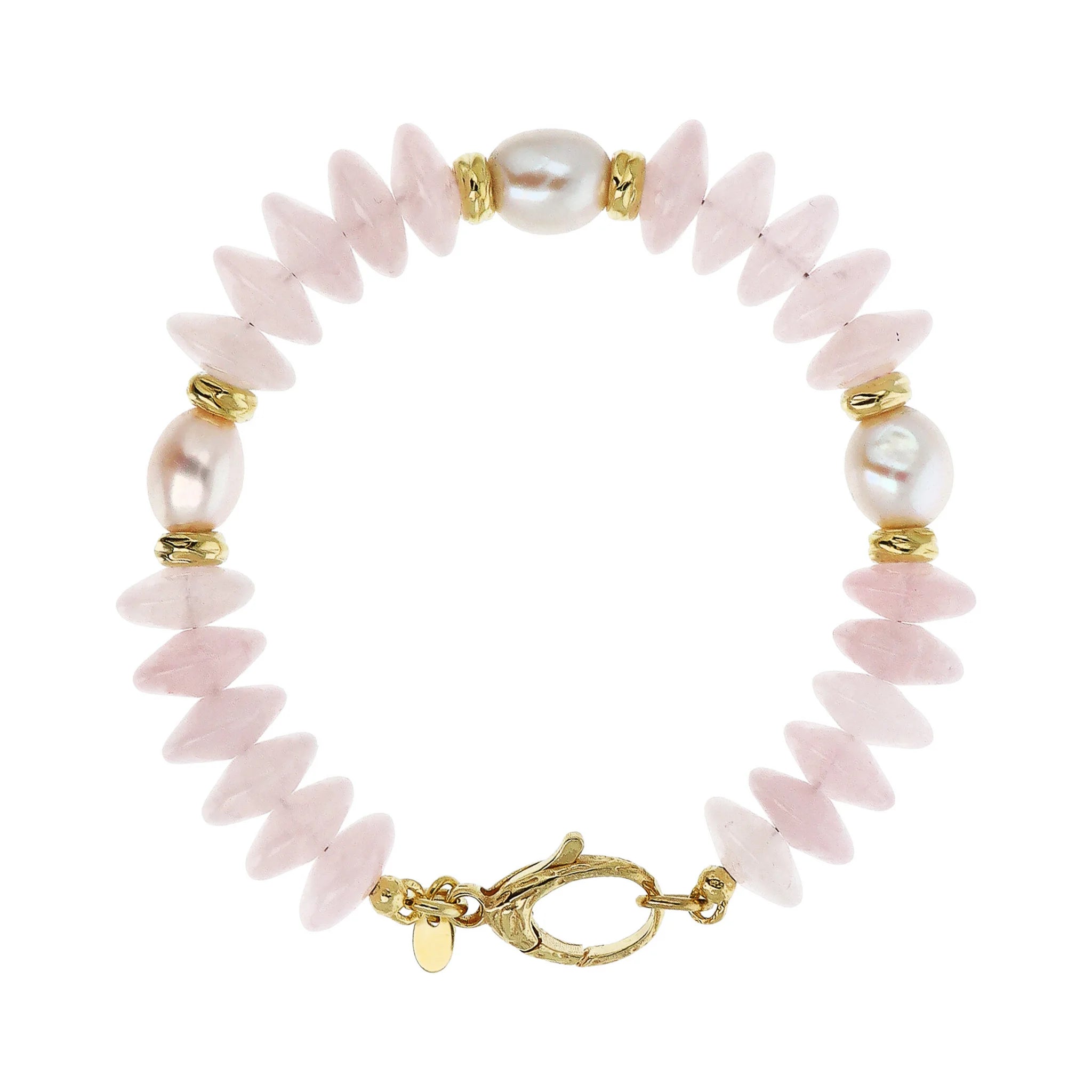 Bracelet en argent 925 plaqué or jaune 18Kt avec pierres naturelles et perles d'eau douce blanches