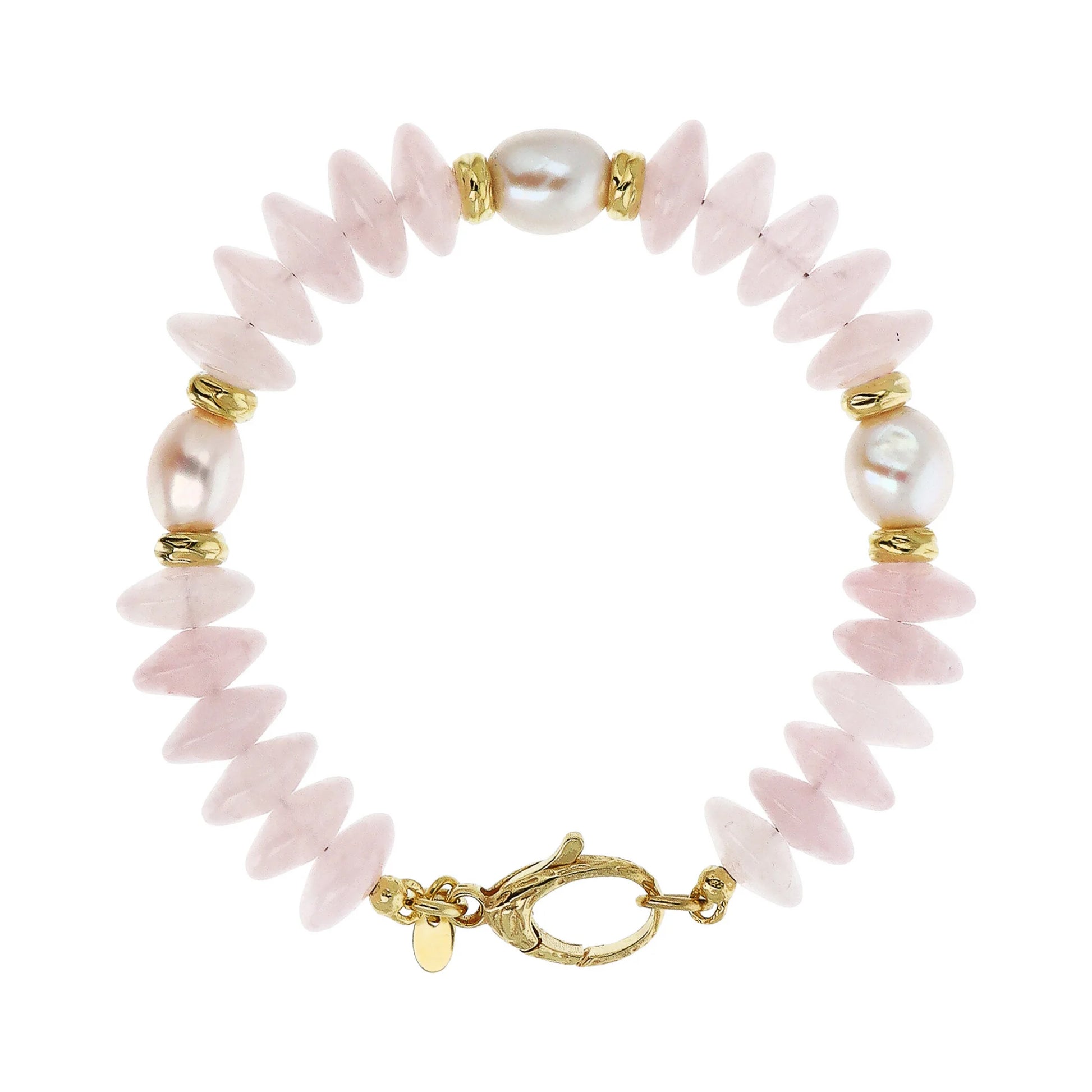 Bracelet en argent 925 plaqué or jaune 18Kt avec pierres naturelles et perles d'eau douce blanches