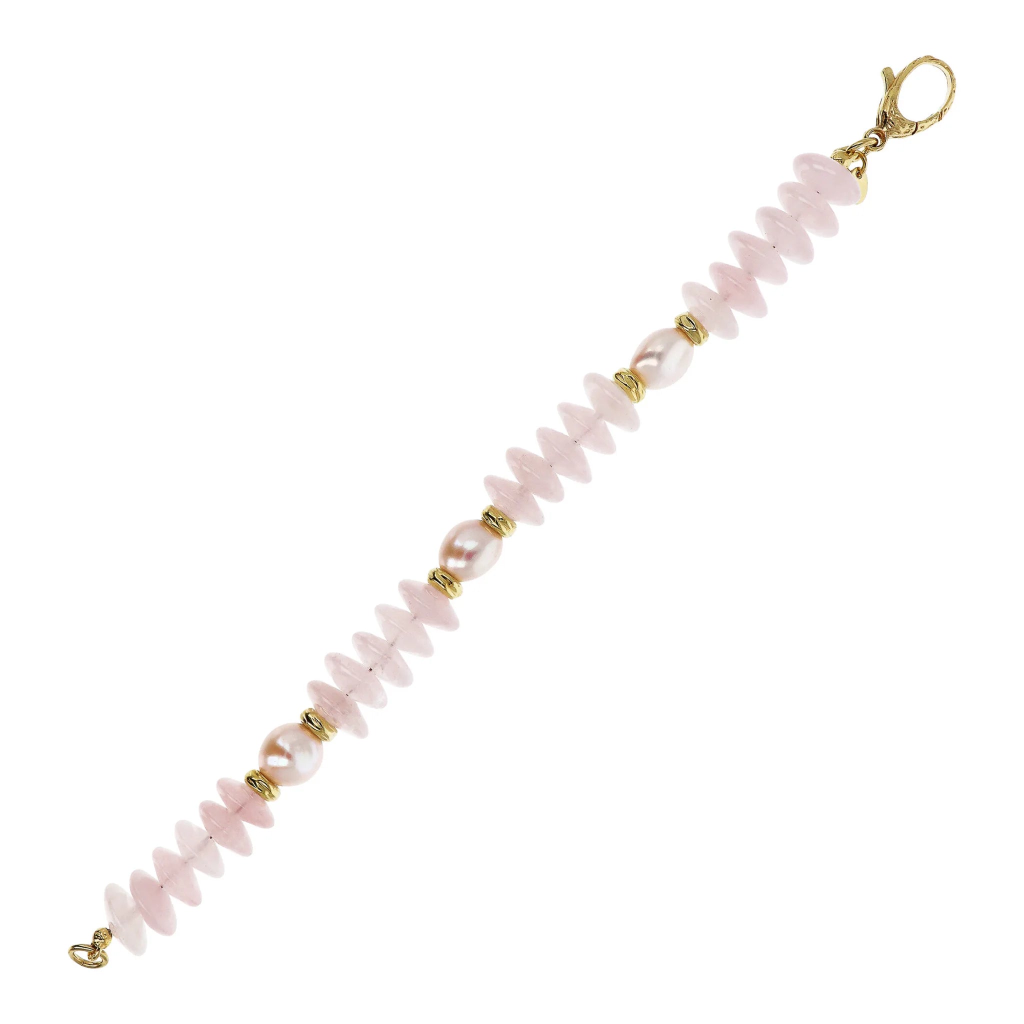 Bracelet en argent 925 plaqué or jaune 18Kt avec pierres naturelles et perles d'eau douce blanches
