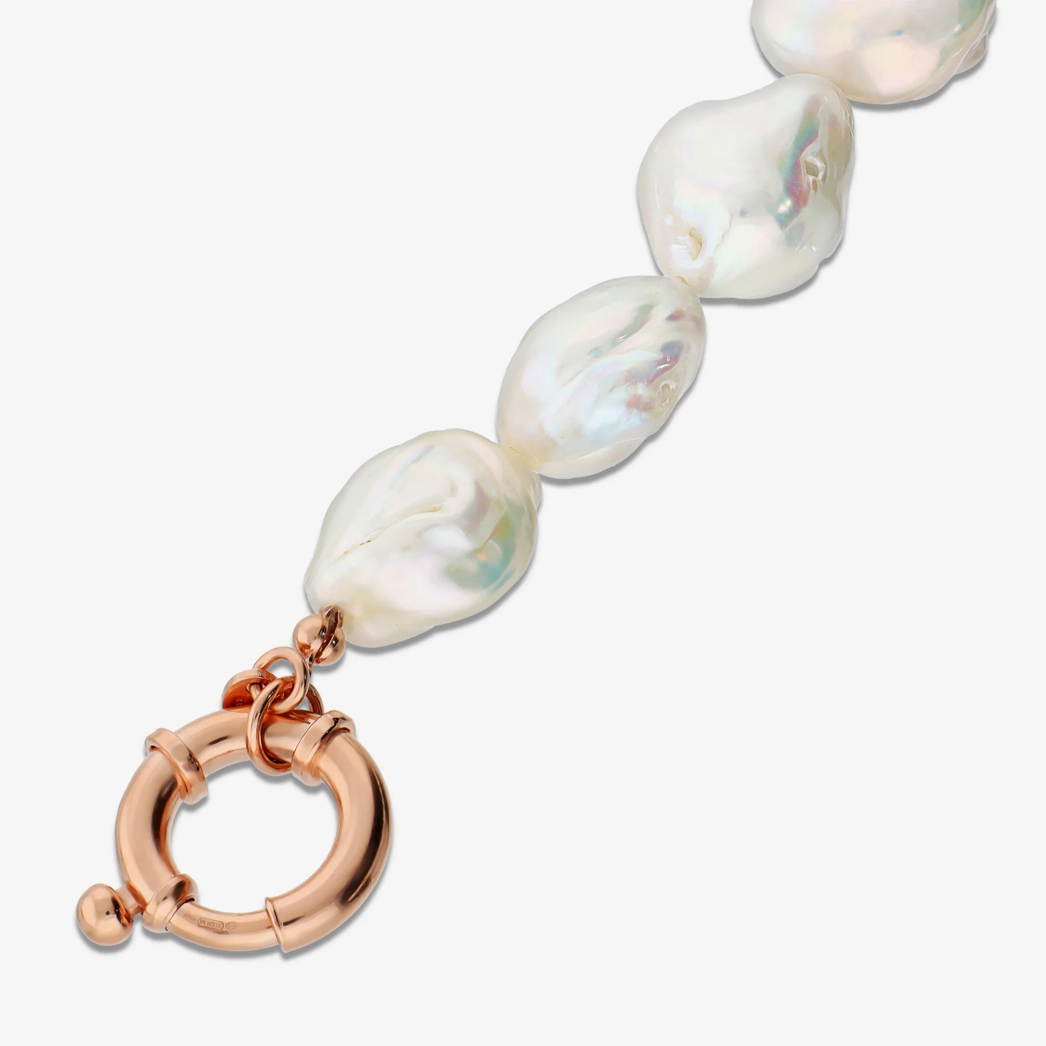 Collana Girocollo in Argento 925 placcato Oro Rosa 18Kt con Perle Keshi Bianche d'Acqua Dolce Ø 15/16 mm