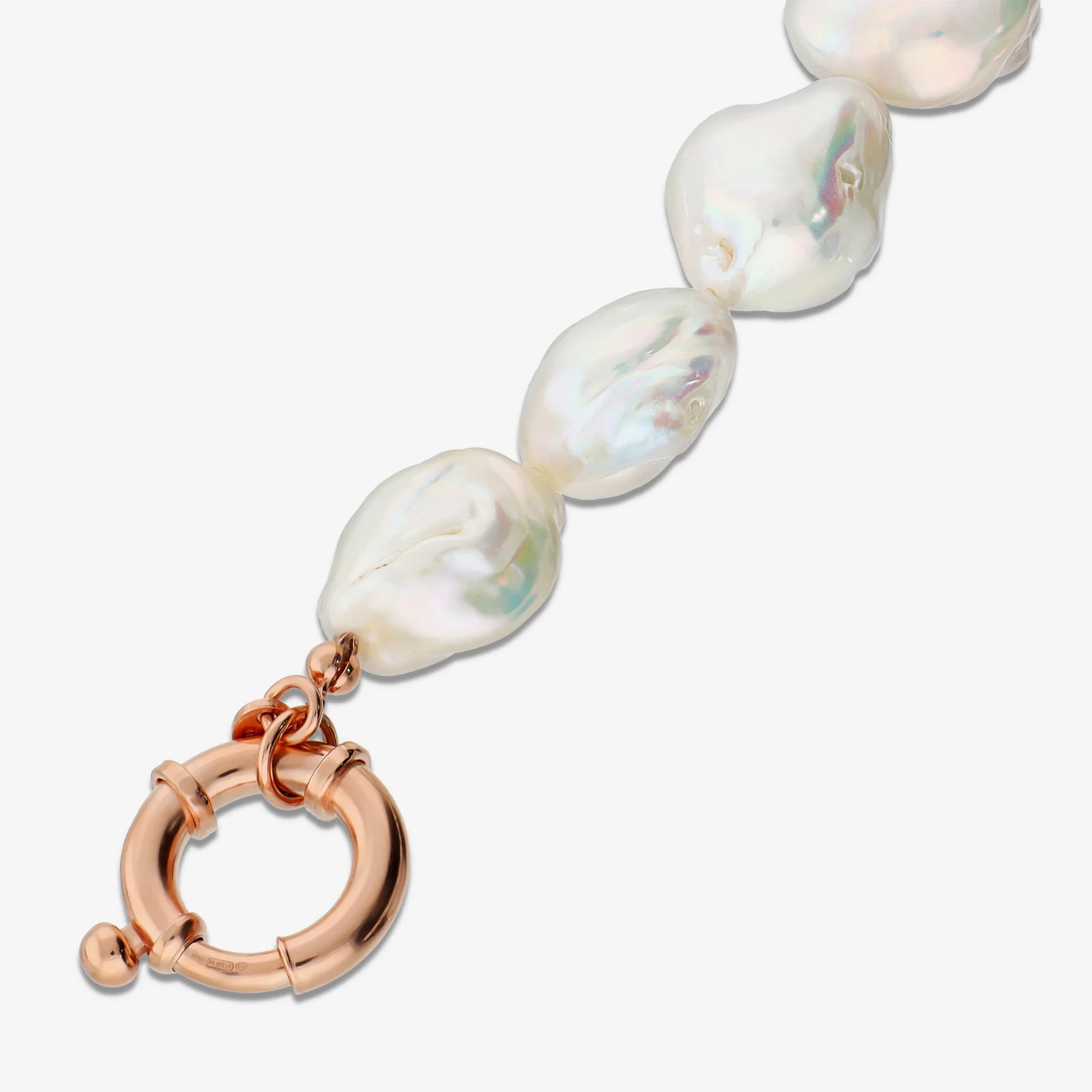 Collana Girocollo in Argento 925 placcato Oro Rosa 18Kt con Perle Keshi Bianche d'Acqua Dolce Ø 15/16 mm