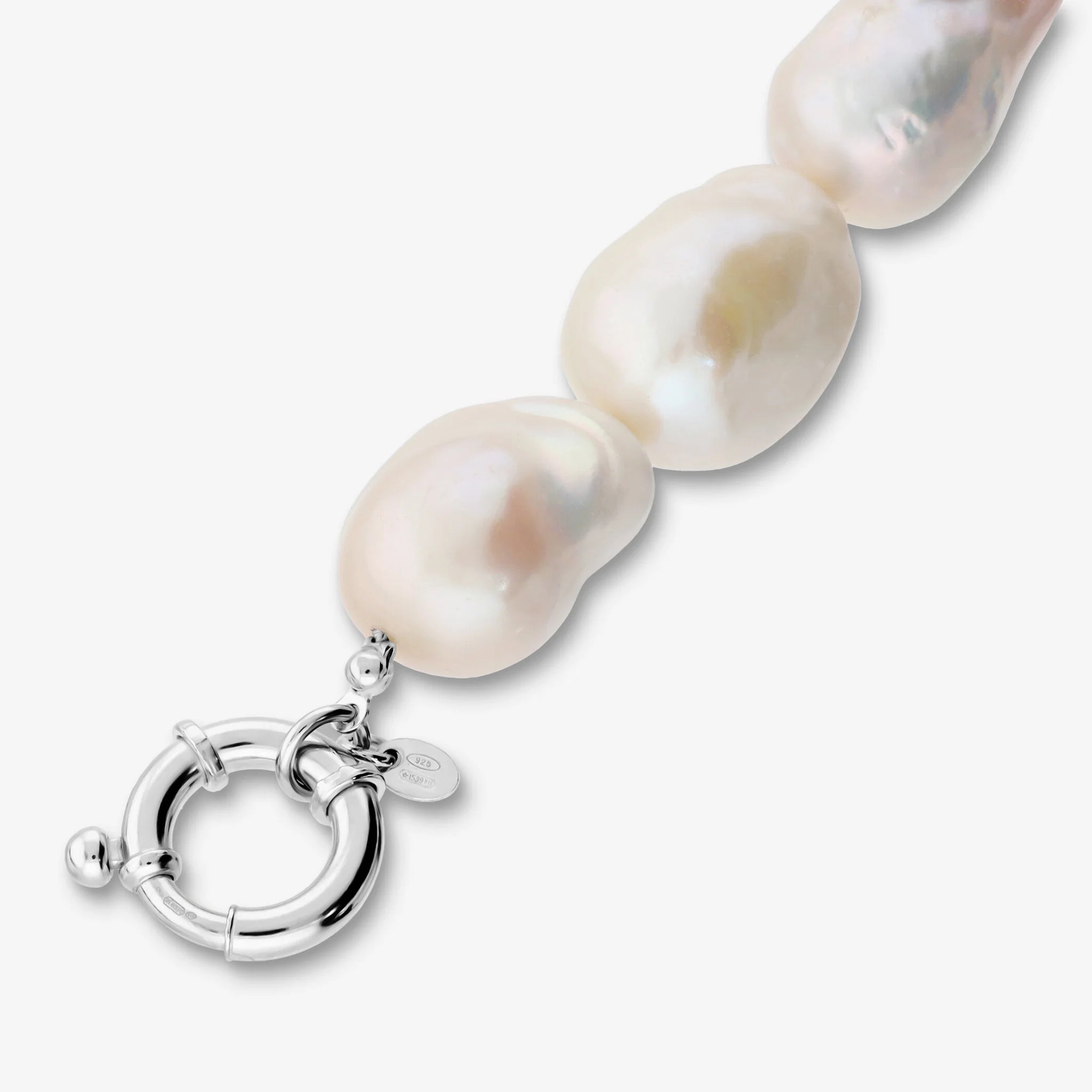 Collana Girocollo in Argento 925 placcato Oro Bianco 18Kt con Perle Scaramazze Bianche d'Acqua Dolce Ø 14/15 mm