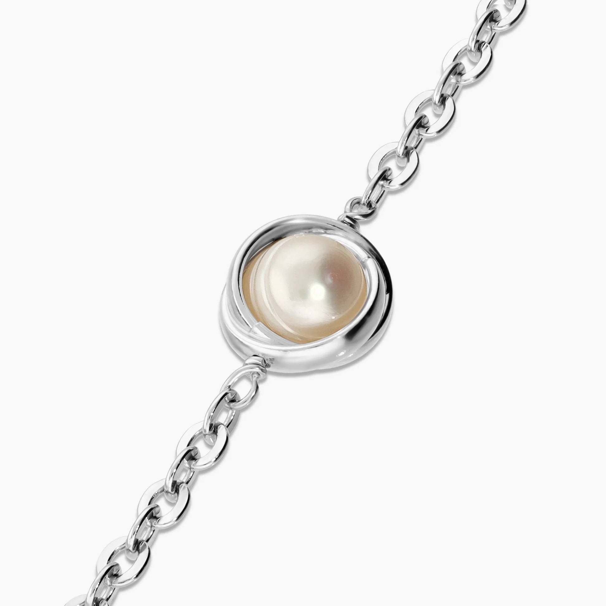Collana Lunga in Argento 925 placcato Oro Bianco 18Kt con Perle Bianche d'Acqua Dolce Ø 8/9 mm