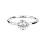 Silver Solitaire Ring with Cubic Zirconia Four Leaf Clover