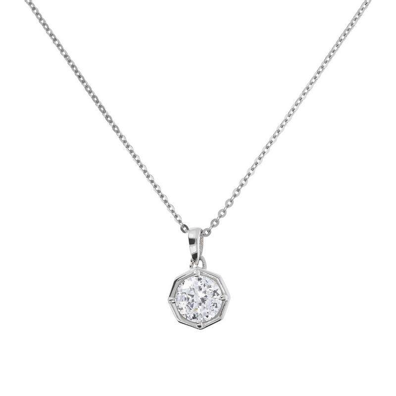 Silver Necklace with Cubic Zirconia Octagonal Pendant