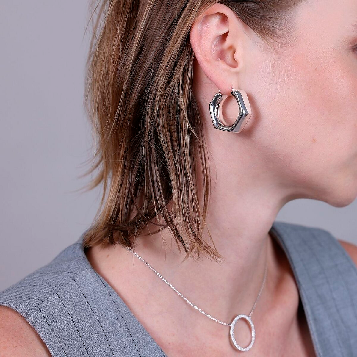 Orecchini a Cerchio Esagonali in Argento 925 placcato Platino