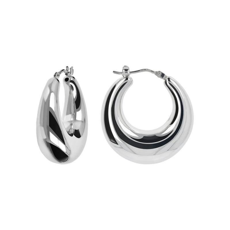 Domed Hoop Earrings in Silver