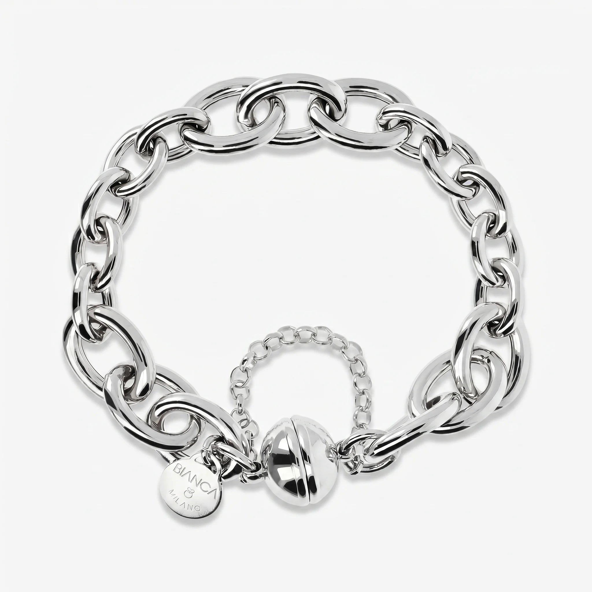 Bracciale con Catena Rolo Maxi Maglie in Argento 925 placcato Platino