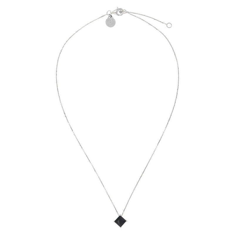 Halskette aus Silber mit facettiertem Rautenanhänger aus schwarzem Spinell