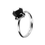 Solitaire Ring in Silver with Faceted Black Spinel Rhombus Shape