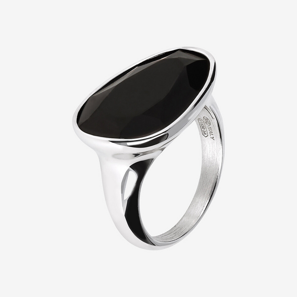 Bague Chevalier en Argent avec Spinelle Noir de Forme Ovale