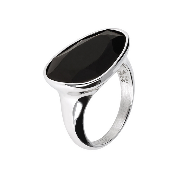 Chevalier-Ring aus Silber mit ovalem schwarzem Spinell