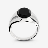 Bague Chevalier en Argent avec Onyx Noir de Forme Ovale
