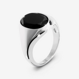 Bague Chevalier en Argent avec Onyx Noir de Forme Ovale