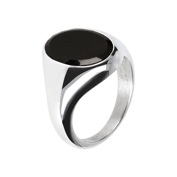 Chevalier-Ring aus Silber mit ovalem schwarzem Onyx