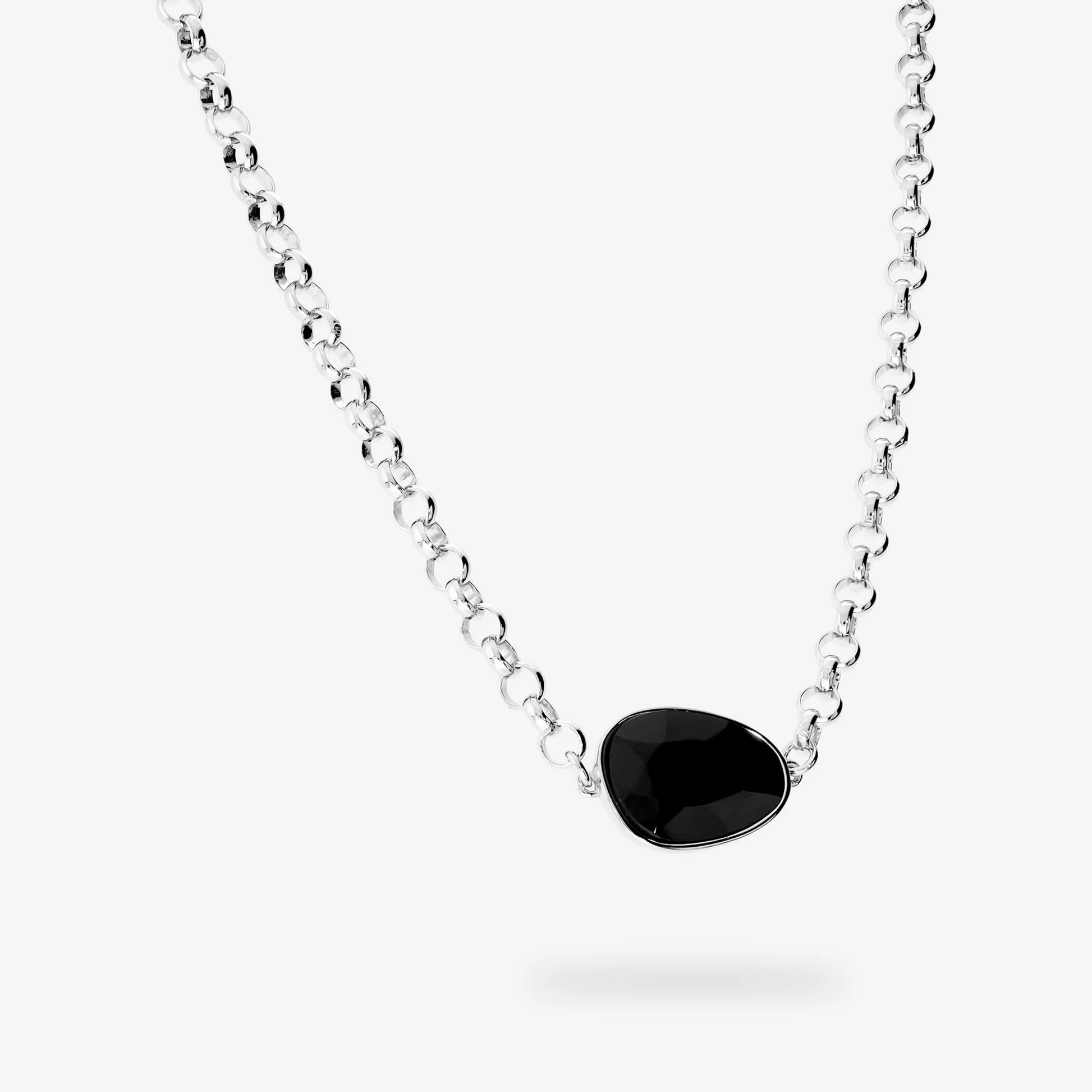 Collier en argent sterling 925 plaqué platine avec spinelle noire facettée
