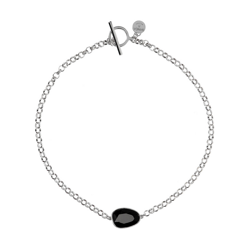 Silver Necklace with Faceted Black Spinel Oval Shape
