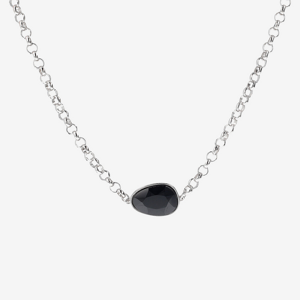 Collana Girocollo in Argento 925 placcato Platino con Spinello Nero Sfaccettato