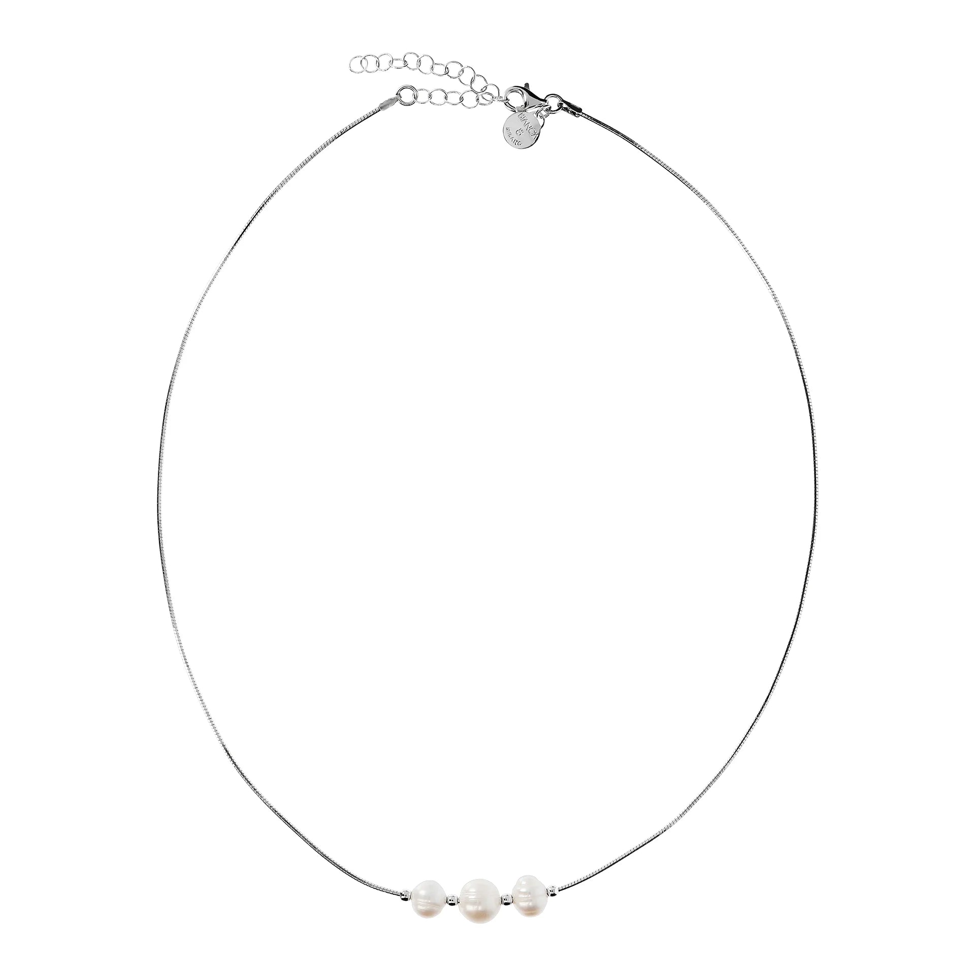 Snake Chain Necklace with White Freshwater Pearls Ø 6-8 mm