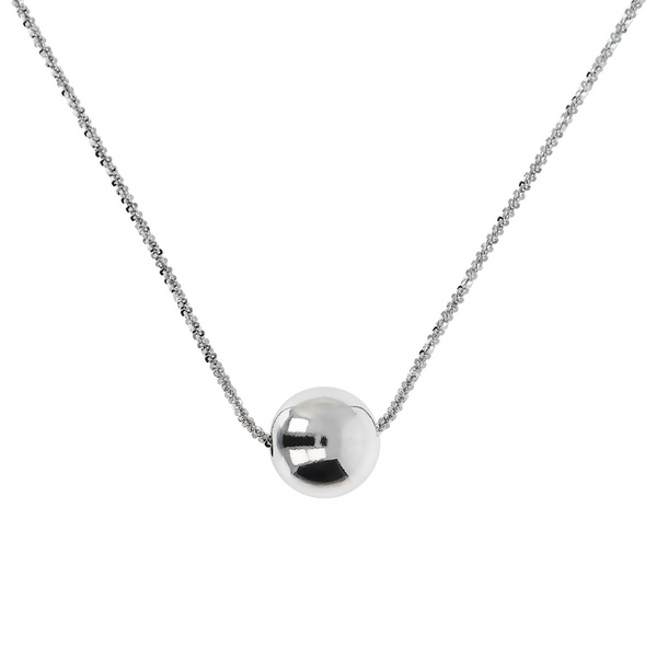 Long Silver Necklace with Sphere Pendant