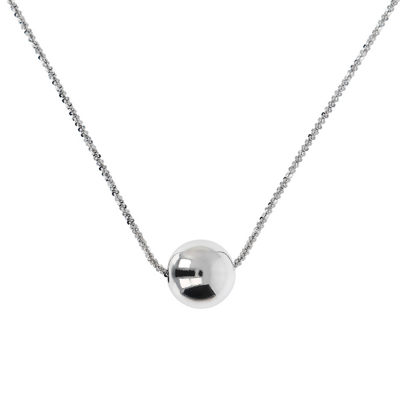 Long Silver Necklace with Sphere Pendant