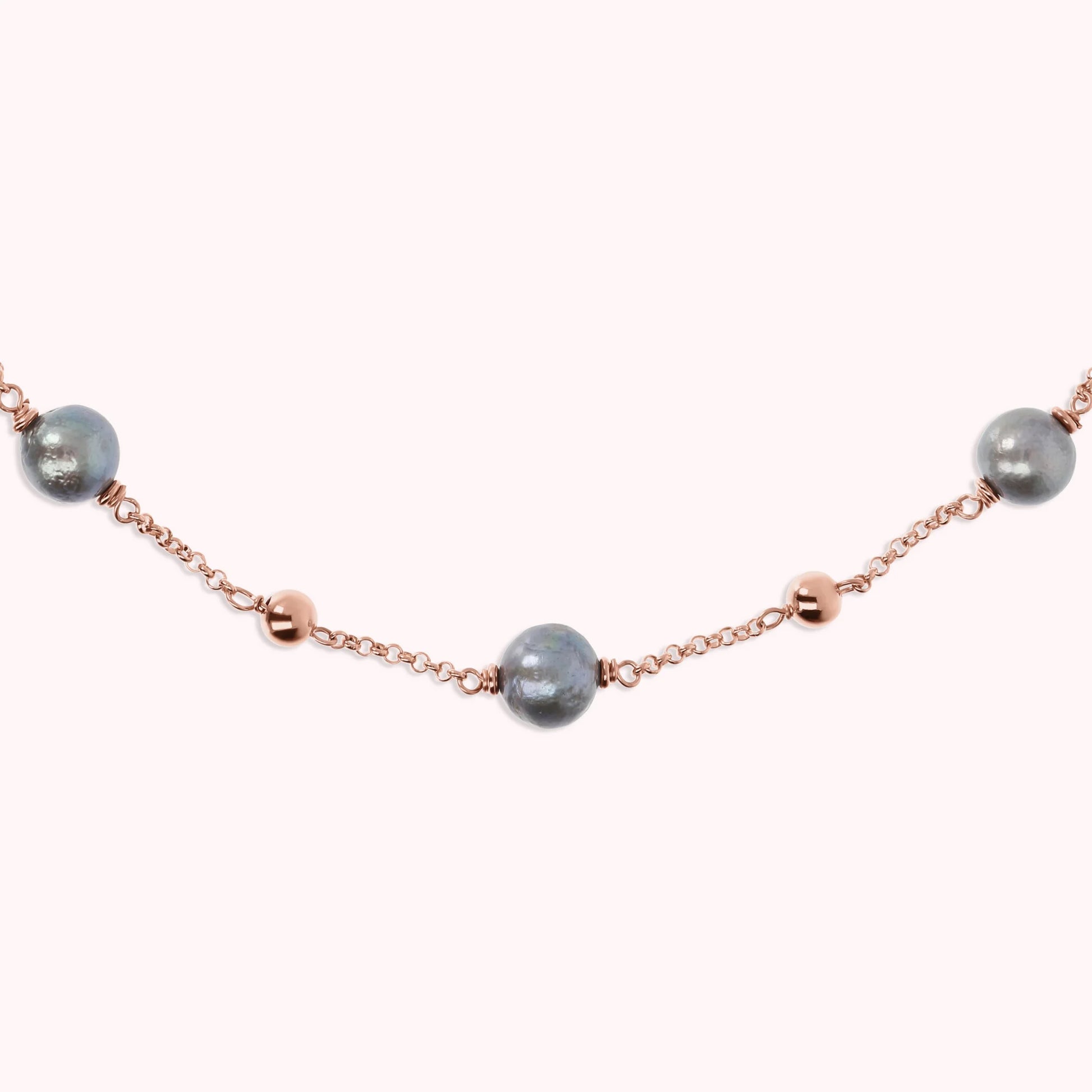 Collana con Bead Lucide e Perle Grigie d'Acqua Dolce Ø 10 mm
