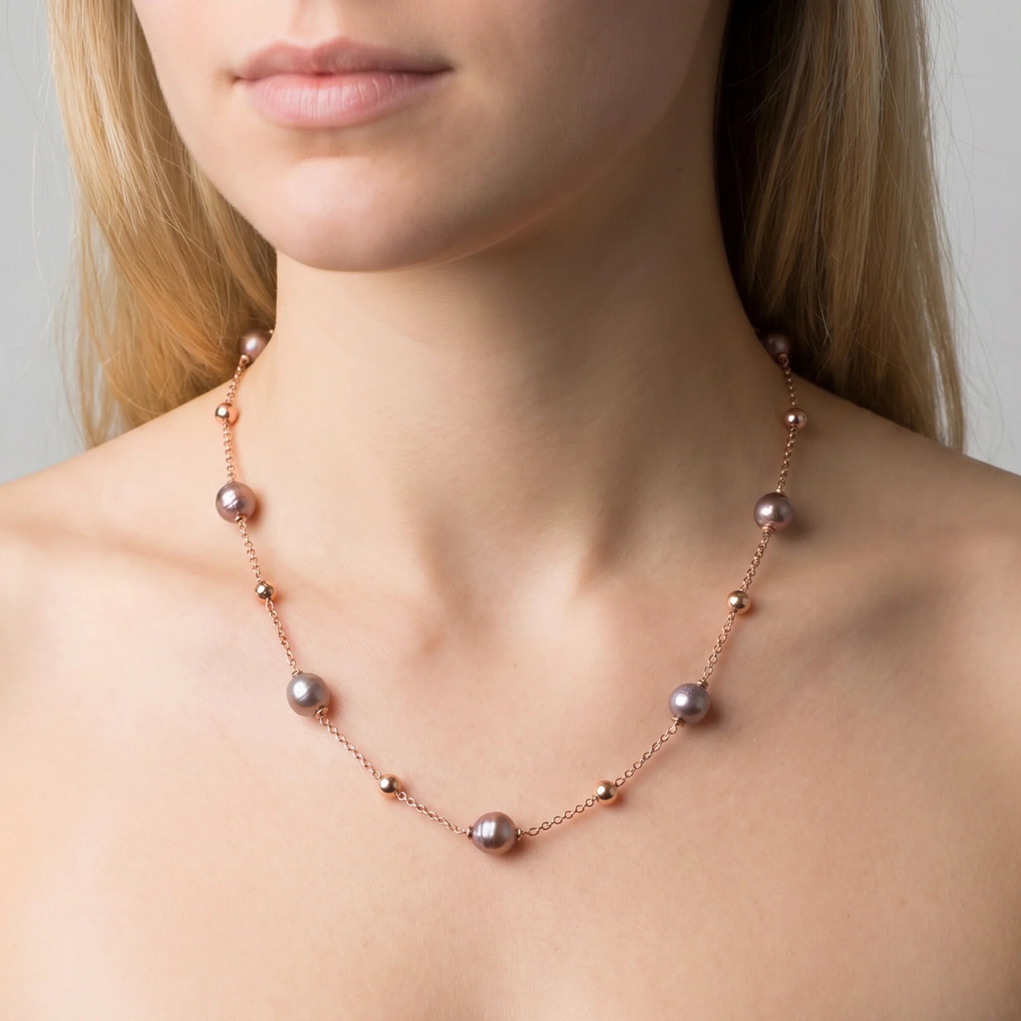 Collana con Bead Lucide e Perle Grigie d'Acqua Dolce Ø 10 mm