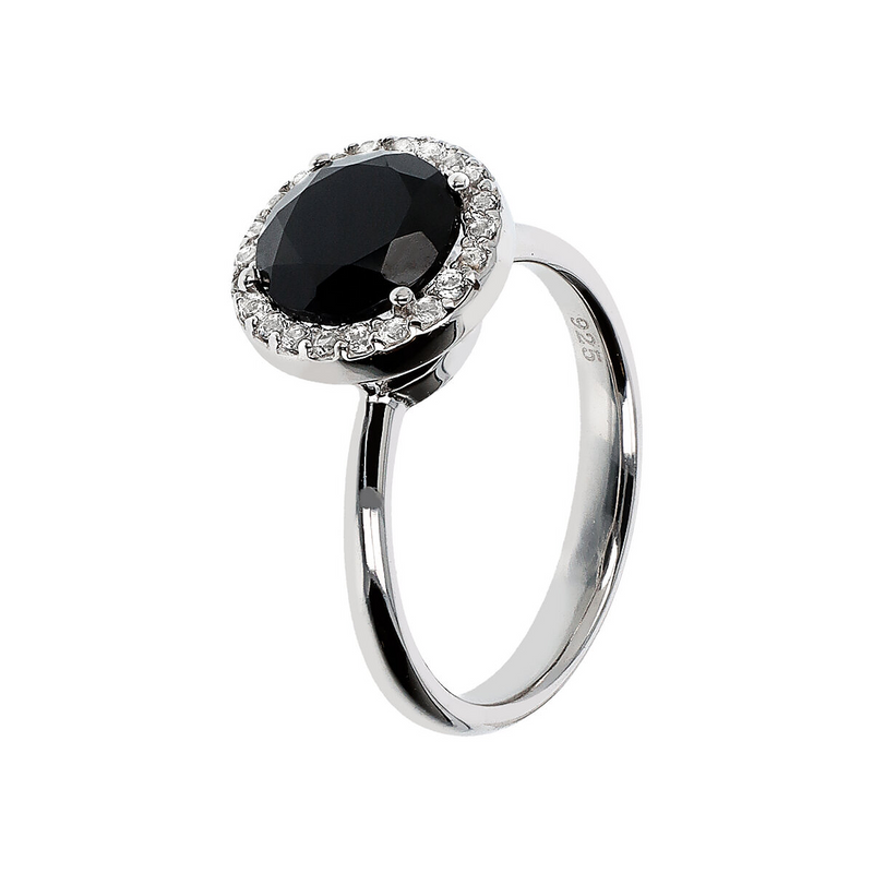 Cocktail Ring with Black Spinel and Cubic Zirconia
