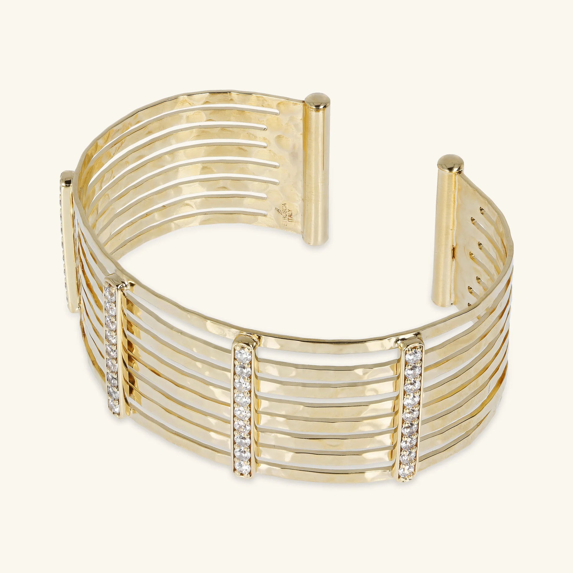 Bracciale Rigido Multifilo Martellato con Cubic Zirconia