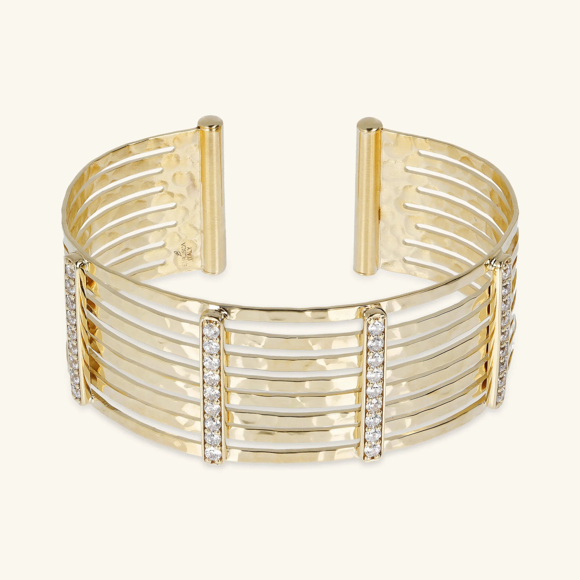 Bracciale Rigido Multifilo Martellato con Cubic Zirconia