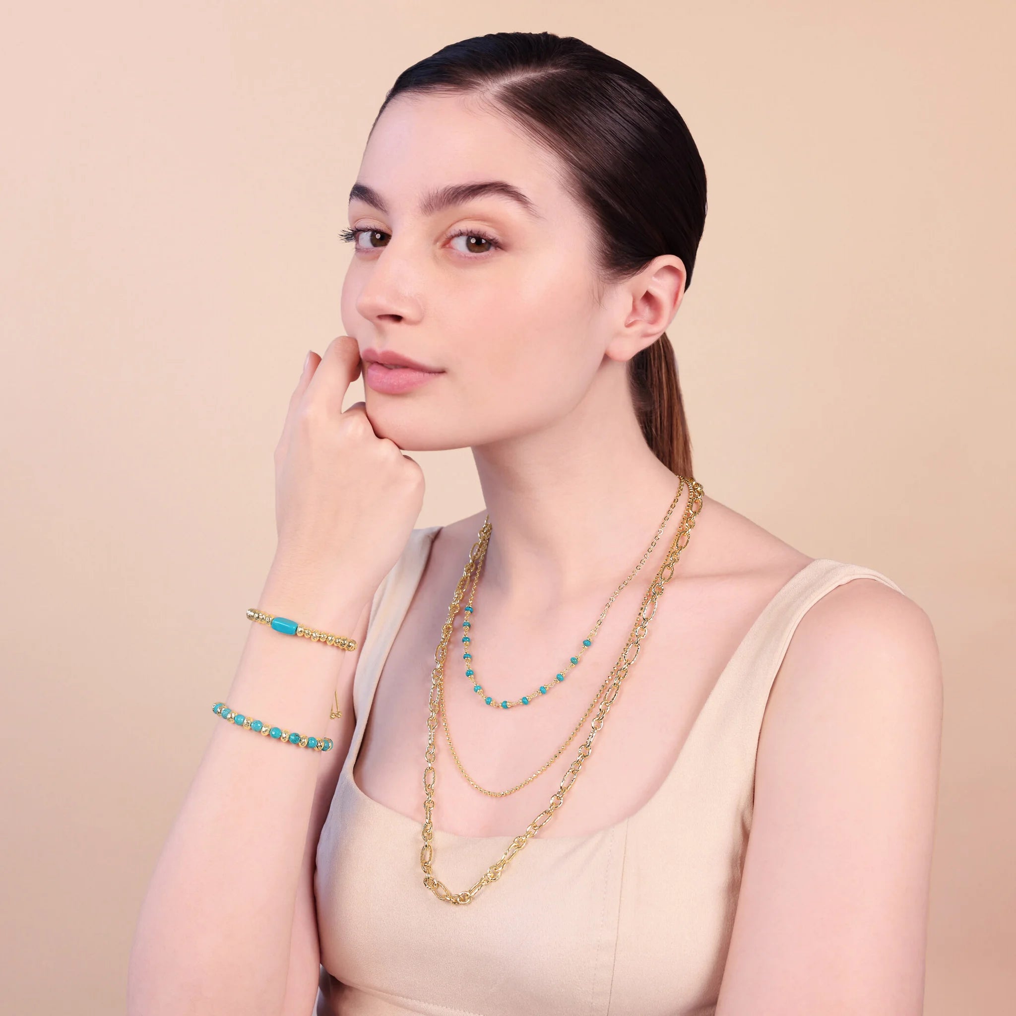 Collana Multifilo Diamantata con Pietra Naturale Turchese