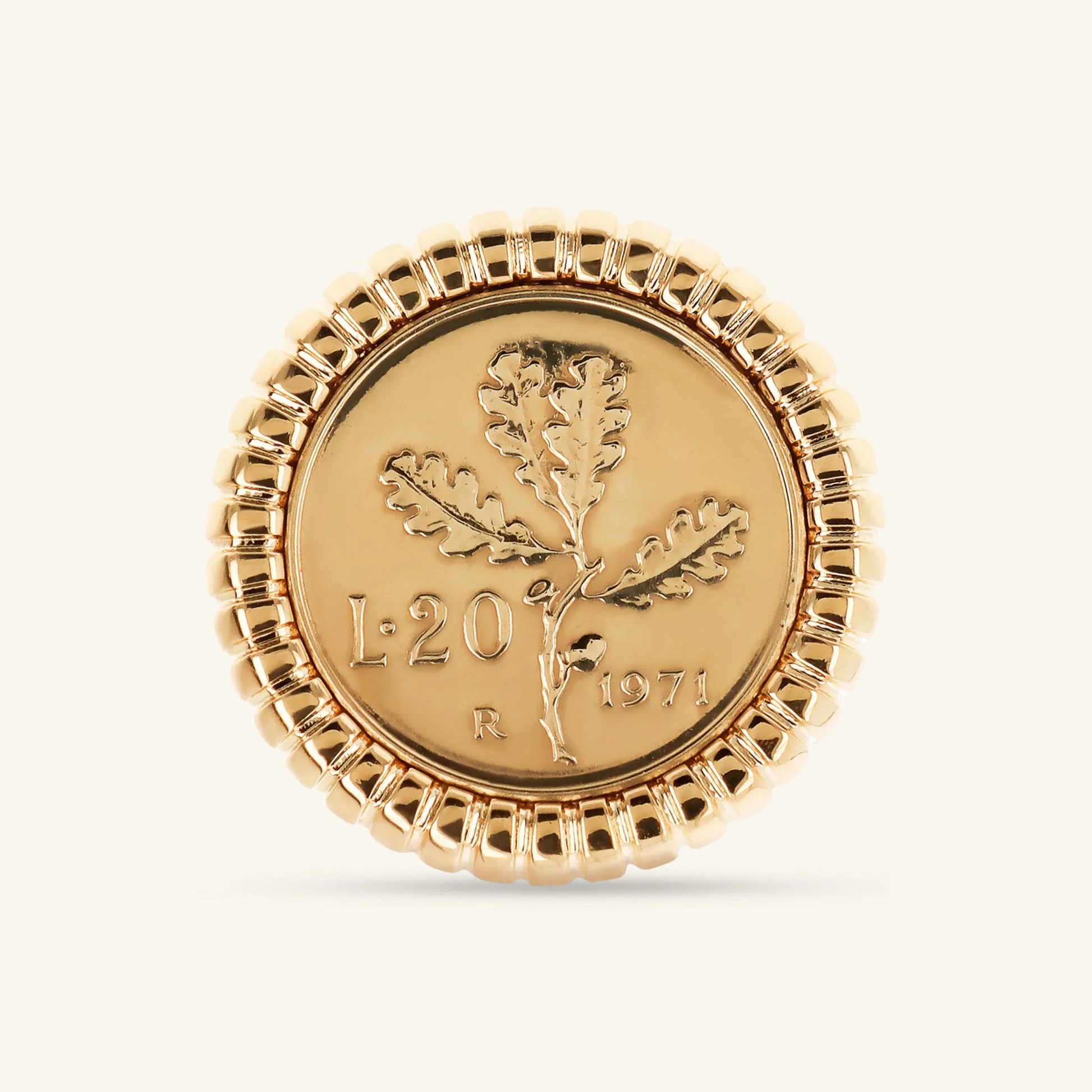 Anello Cocktail Texture Rigata con Moneta