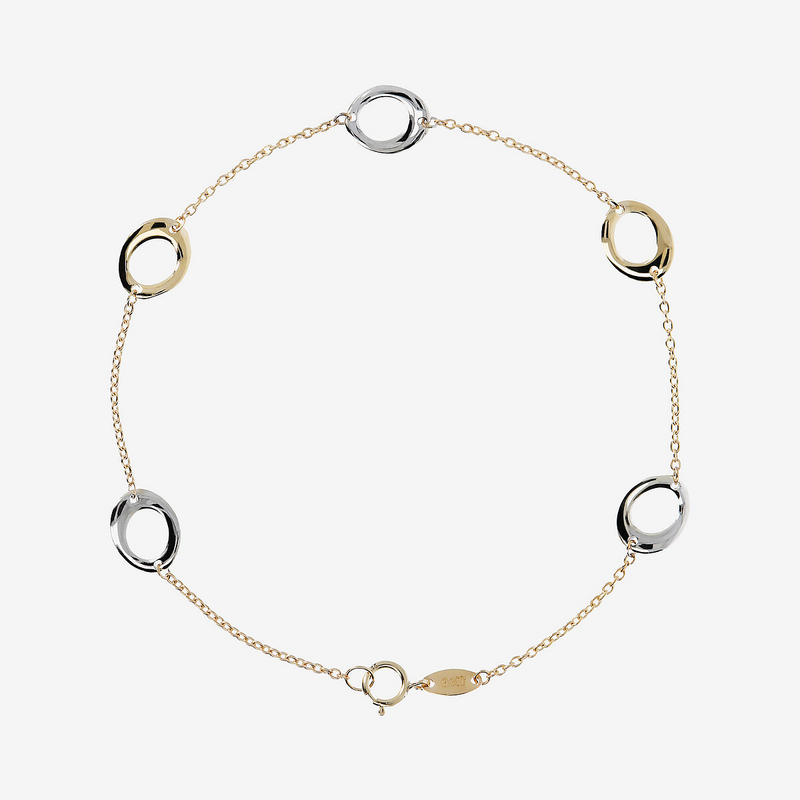 Bracelet chaîne forçat avec Anneaux Bicolores en Or 9 Carats