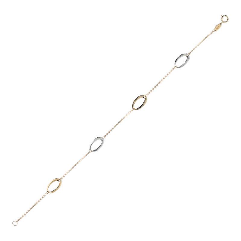 Kettenarmband mit zweifarbigen Ellipsen aus 9 Karat Gold