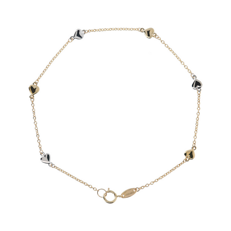 Forzatina Chain Bracelet and Small Two-Tone Hearts in 9 Carat Gold