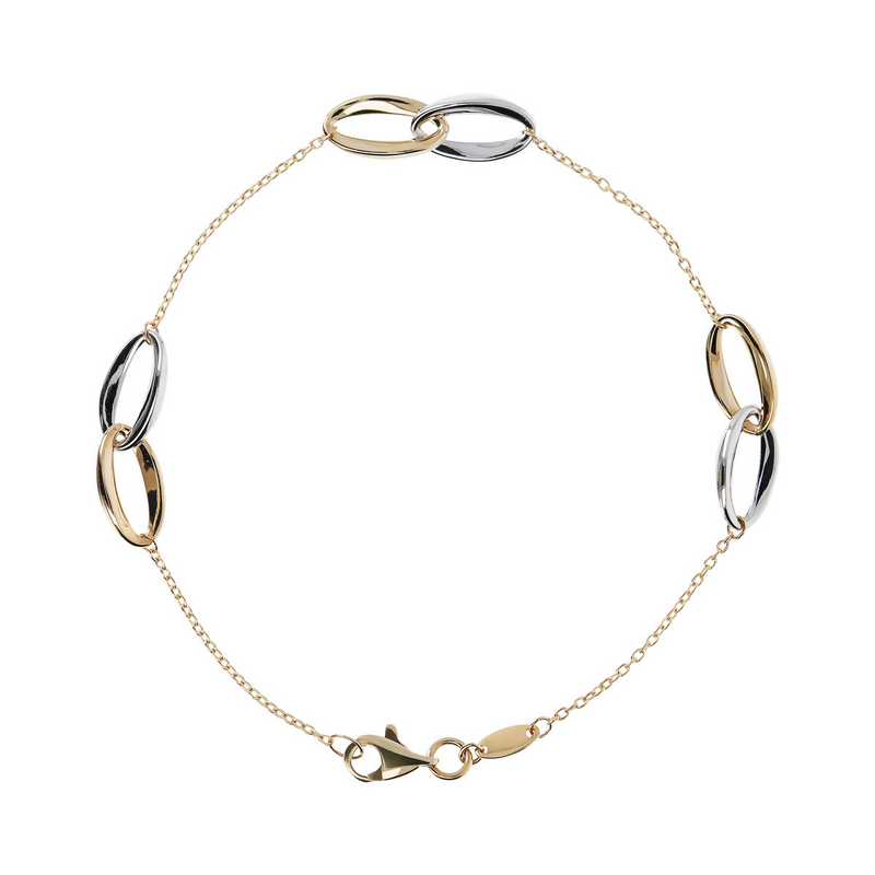 Bracelet with Bicolor Ellipses Intertwined 9 Carat Gold