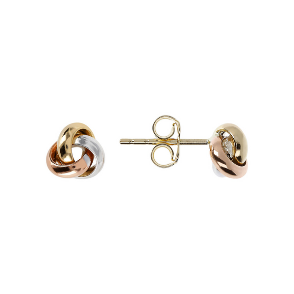 Stud Earrings with 9 Carat Gold Tricolor Knot