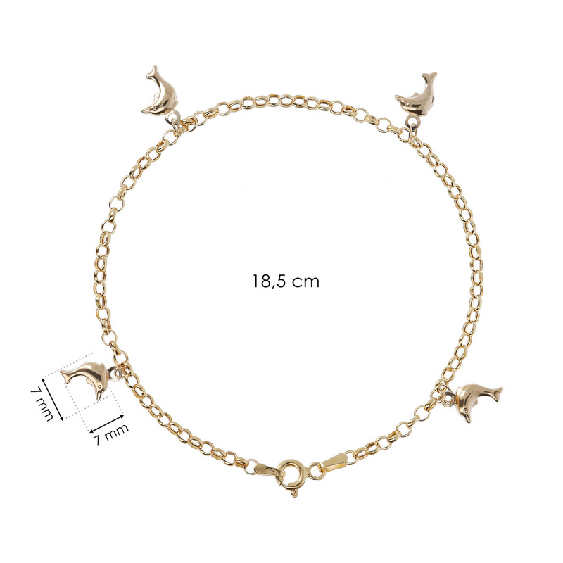 Bracelet chaîne Rolo avec breloques dauphin en or 9 carats