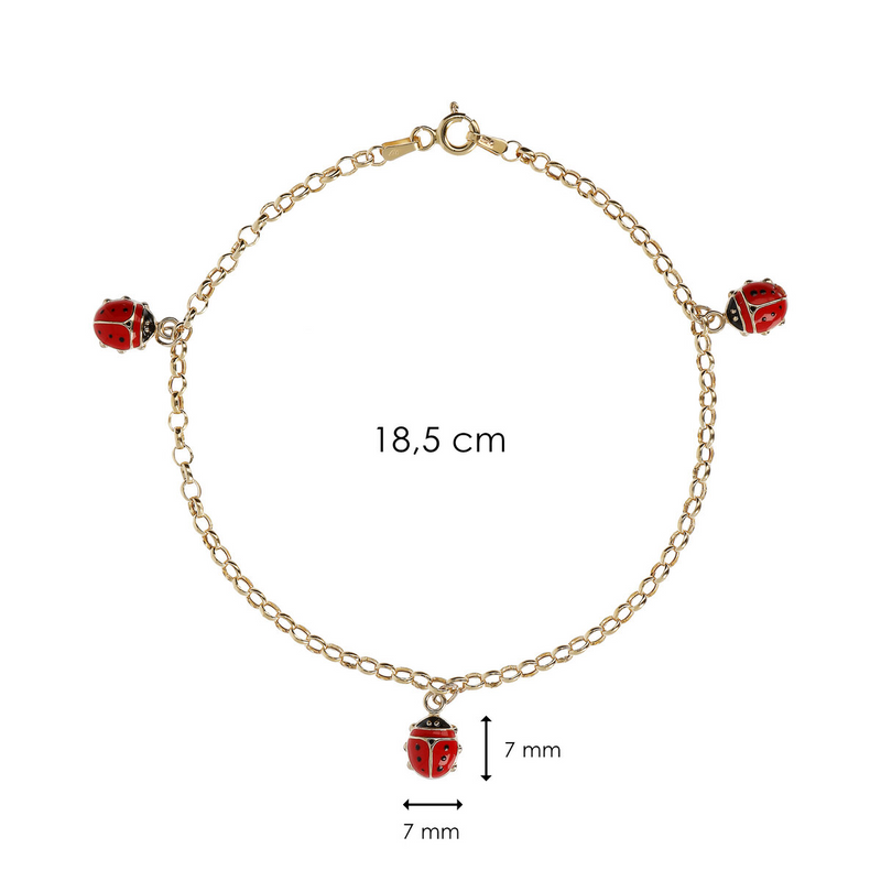 Bracelet chaîne Rolo avec breloques Coccinelle en or 375