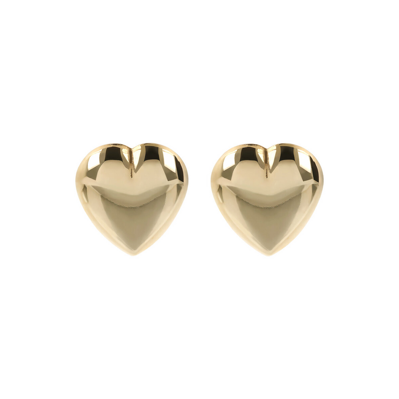 Stud Earrings with Large Domed Heart 9 Carat Gold
