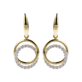 Boucles d'oreilles pendantes bicolores à double cercle avec oxyde de zirconium en or 9 carats