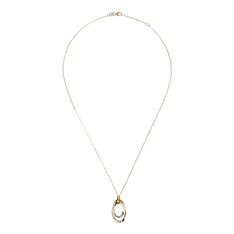 Bicolor Necklace with Forzatina Chain and 9 Carat Gold Double Circle Pendant