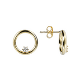 Circle Stud Earrings and Light Point in 9 Carat Gold Cubic Zirconia