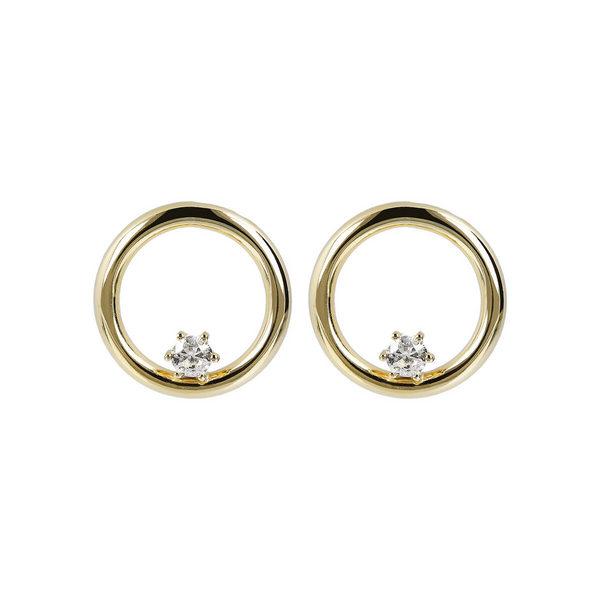 Circle Stud Earrings and Light Point in 9 Carat Gold Cubic Zirconia