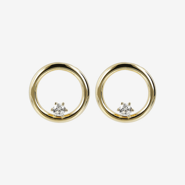 Boucles d'Oreilles Clous Cercle et Point Lumineux en Or 9 Carats Cubic Zirconia