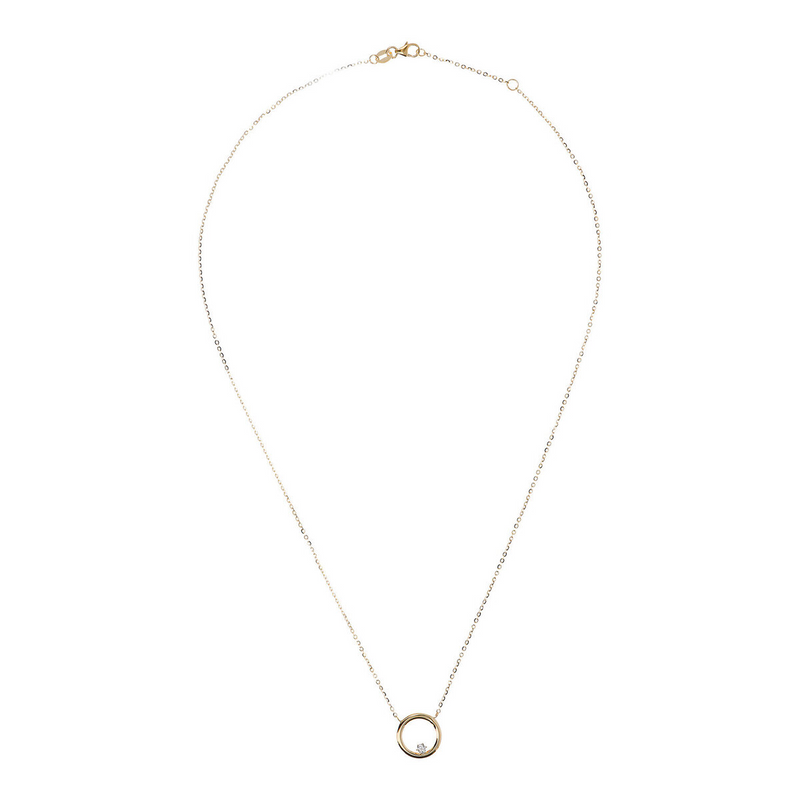 Necklace with Circle Pendant and Light Point in 9 Carat Gold Cubic Zirconia