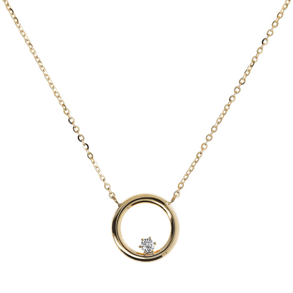 Necklace with Circle Pendant and Light Point in 9 Carat Gold Cubic Zirconia