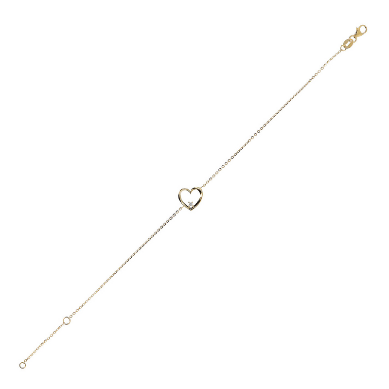 Forzatina Chain Bracelet and Heart with Light Point in 9 Carat Gold Cubic Zirconia