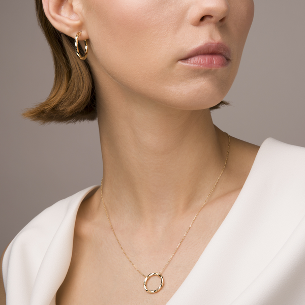 Necklace with Forzatina Chain and 9 Carat Gold Diamond Circle Pendant