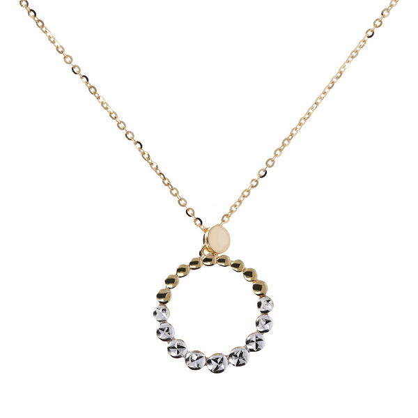 Forzatina Chain Necklace and Bicolor Graduated Circle Pendant in 9 Carat Gold